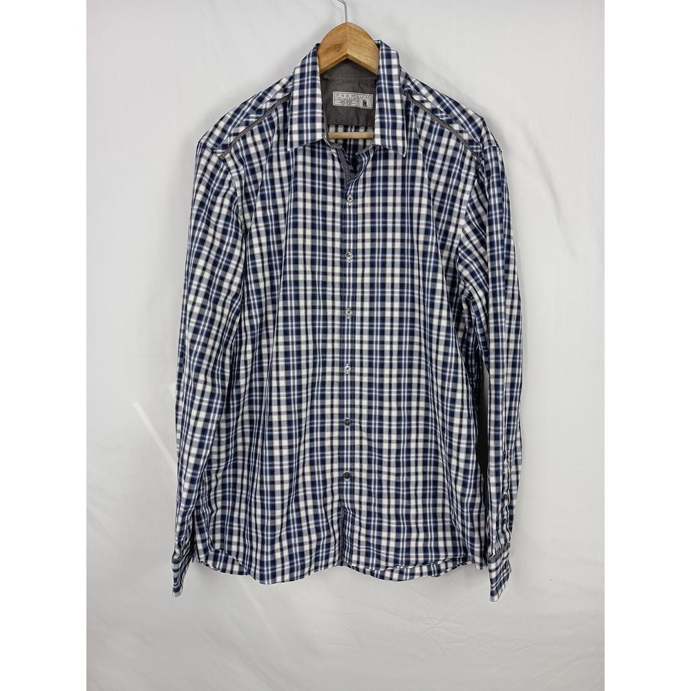 7 Diamonds Blue Plaid Long Sleeve Button Up Casual Dress Shirt Men Size XL